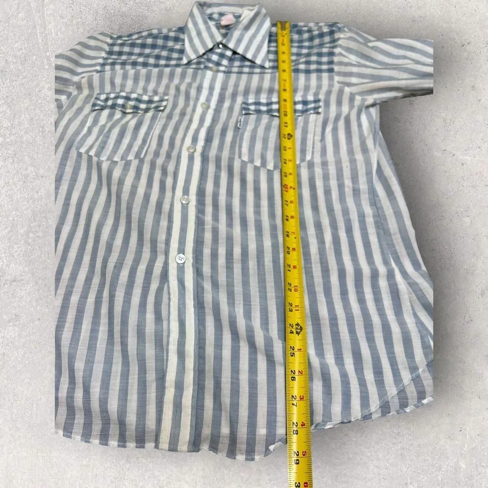 RARE Vtg 70s Levis Western Stripe Button Up Shirt Blue Size L White Tab USA Made